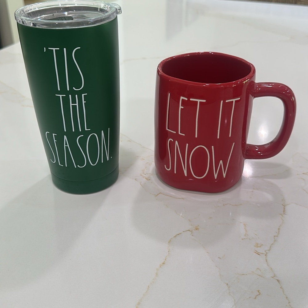 Rae Dunn Festive Green and Red Mug Set